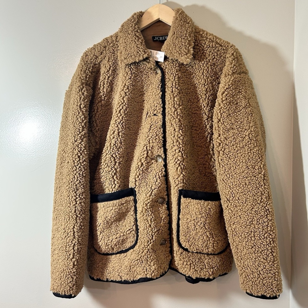 NWT J. Crew Teddy Sherpa Barn Jacket Coat Size Large Cozy Boho